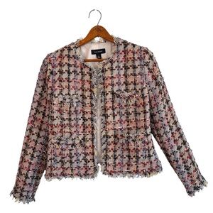 HALOGEN Multicolored Frayed Edge Blazer Style Jacket Womens SMALL